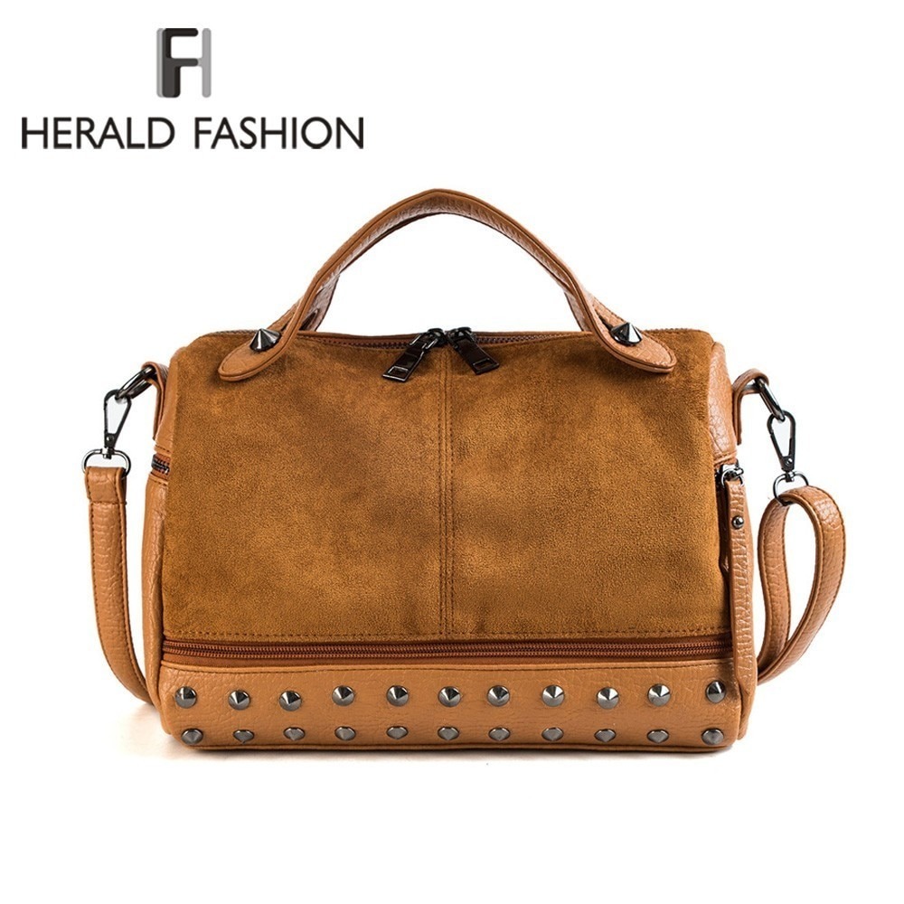 Fashion Women Top-handle Bags with Rivets High Quality Leather Female ...