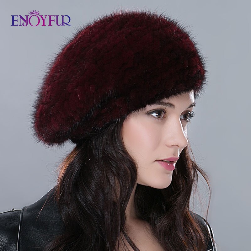 Women Winter Fur Hats Real Mink Fur Hat Thick Knitted Berets Russia New Arrival Fashion Good