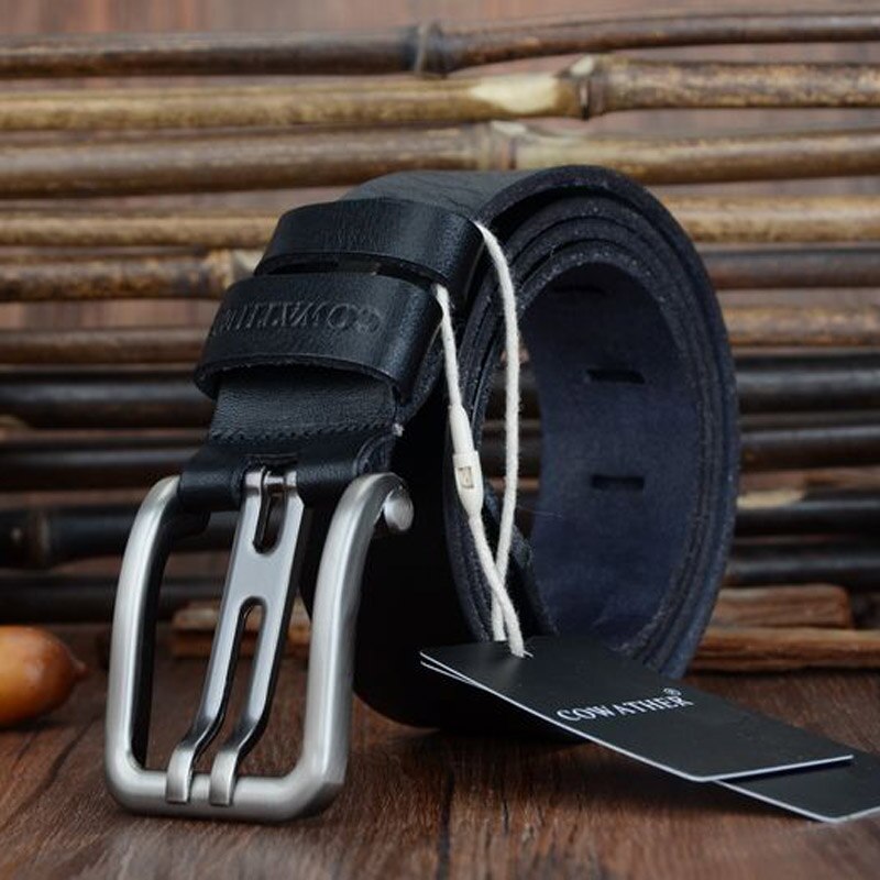 COWATHER Top cow genuine leather belts for men fashion alloy pin buckle ...