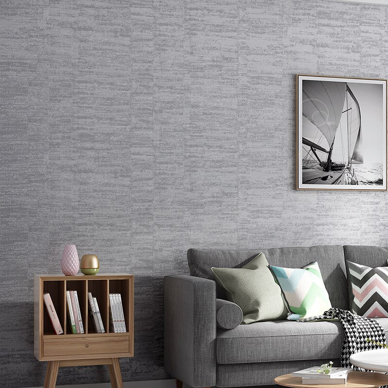Modern Plain Metal Striped Textured Wall Paper Gray Blue