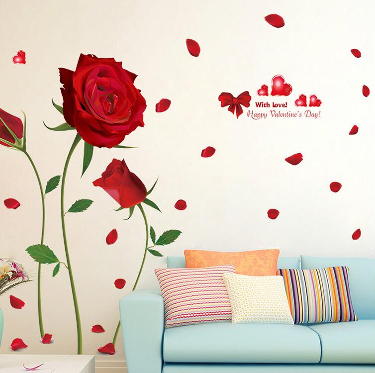 New Removable Red Rose Life Is The Flower Quote Wall Sticker Mural