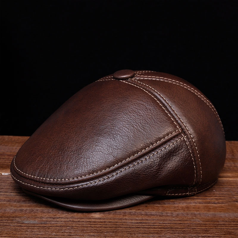 HL027 New Design Men’s 100% Genuine Leather Cap /Newsboy /Beret /Cabbie Hat