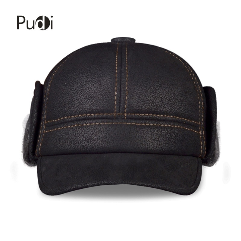 Pudi Men's Scrub Genuine Leather baseball caps hats Faux fur Winter ...