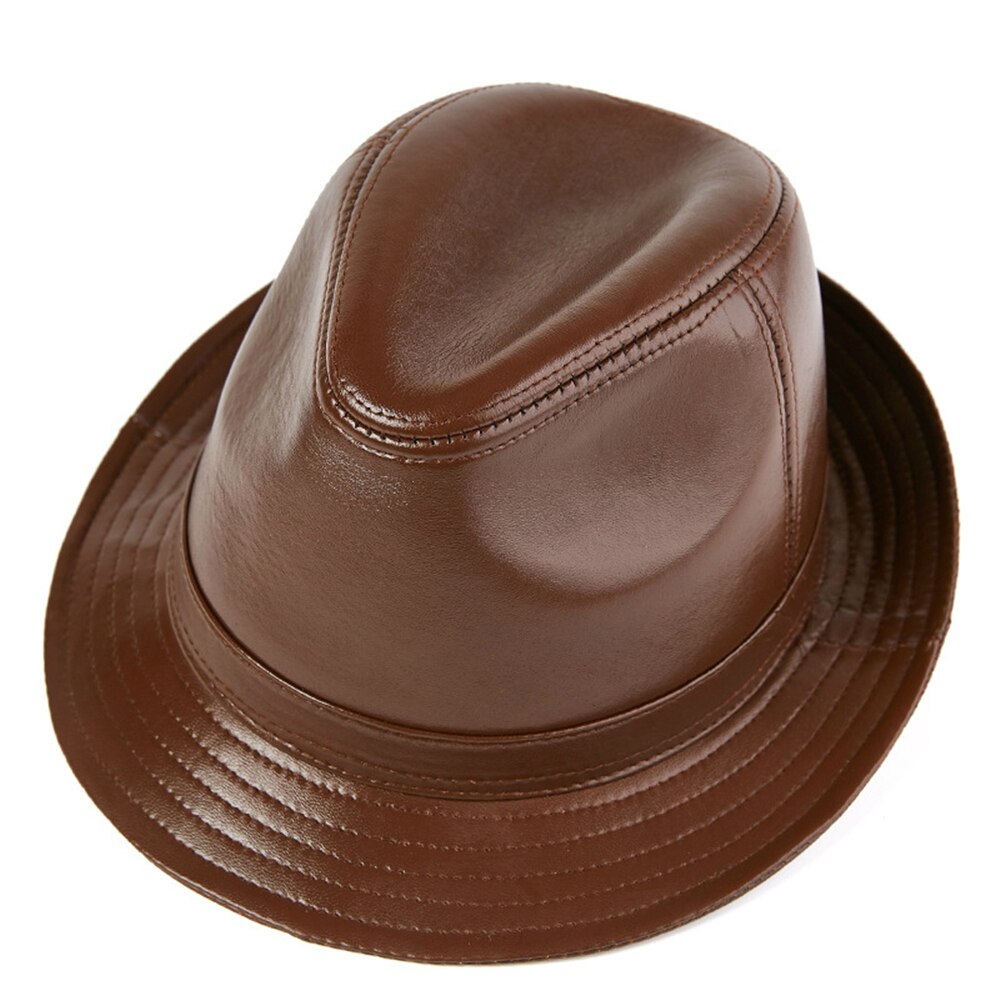 LA SPEZIA Men Fedora Hat Real Leather Sheepskin Dark Brown Jazz Hat
