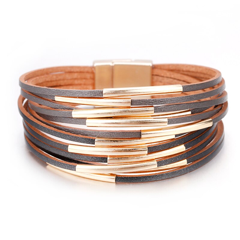 Amorcome Leather Bracelets for Women Metal Pipe Metal Bracelets ...