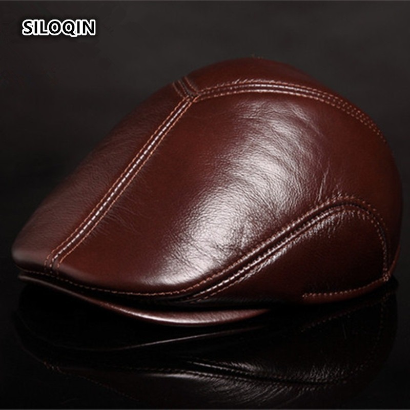 SILOQIN Genuine Leather Hat Winter Men's Fashion Berets First Layer ...