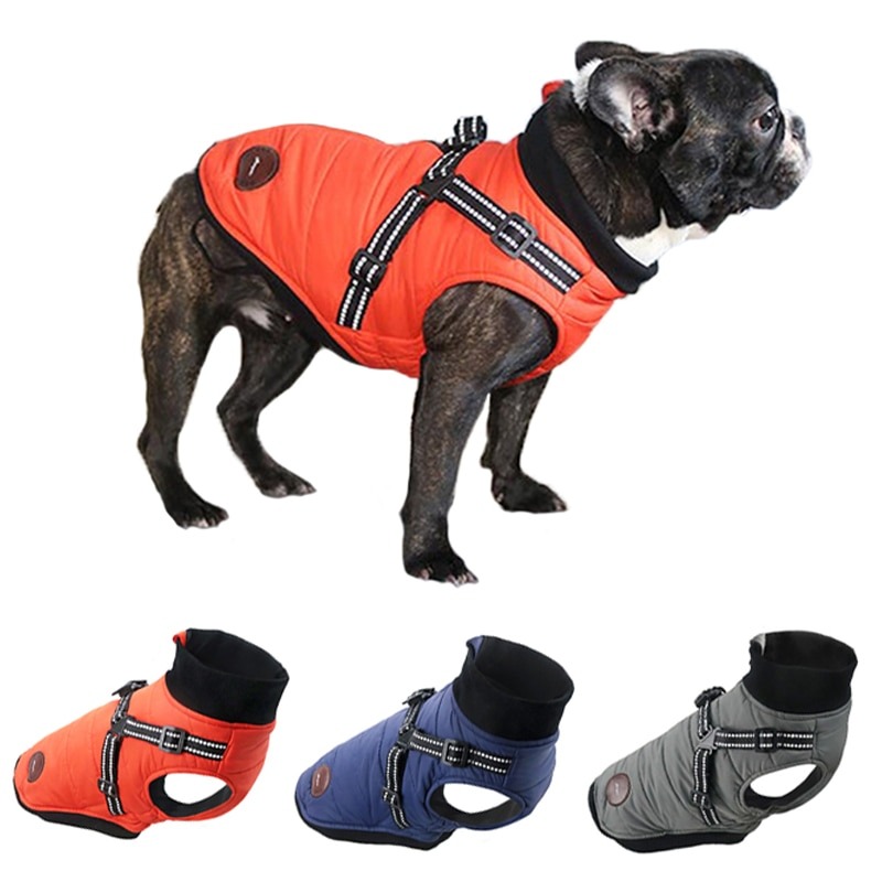 French Bulldog Jacket With Harness Winter Warm Dog Clothes