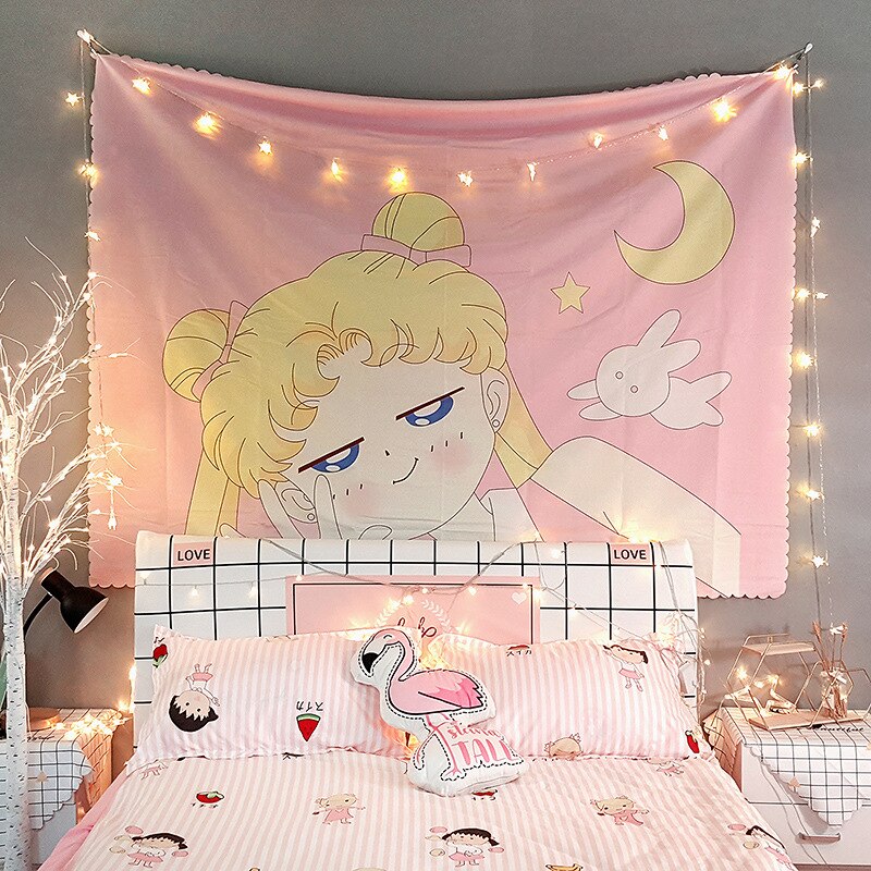 Macrame anime tapestry kawaii cute woman girl's bedroom decor wall ...