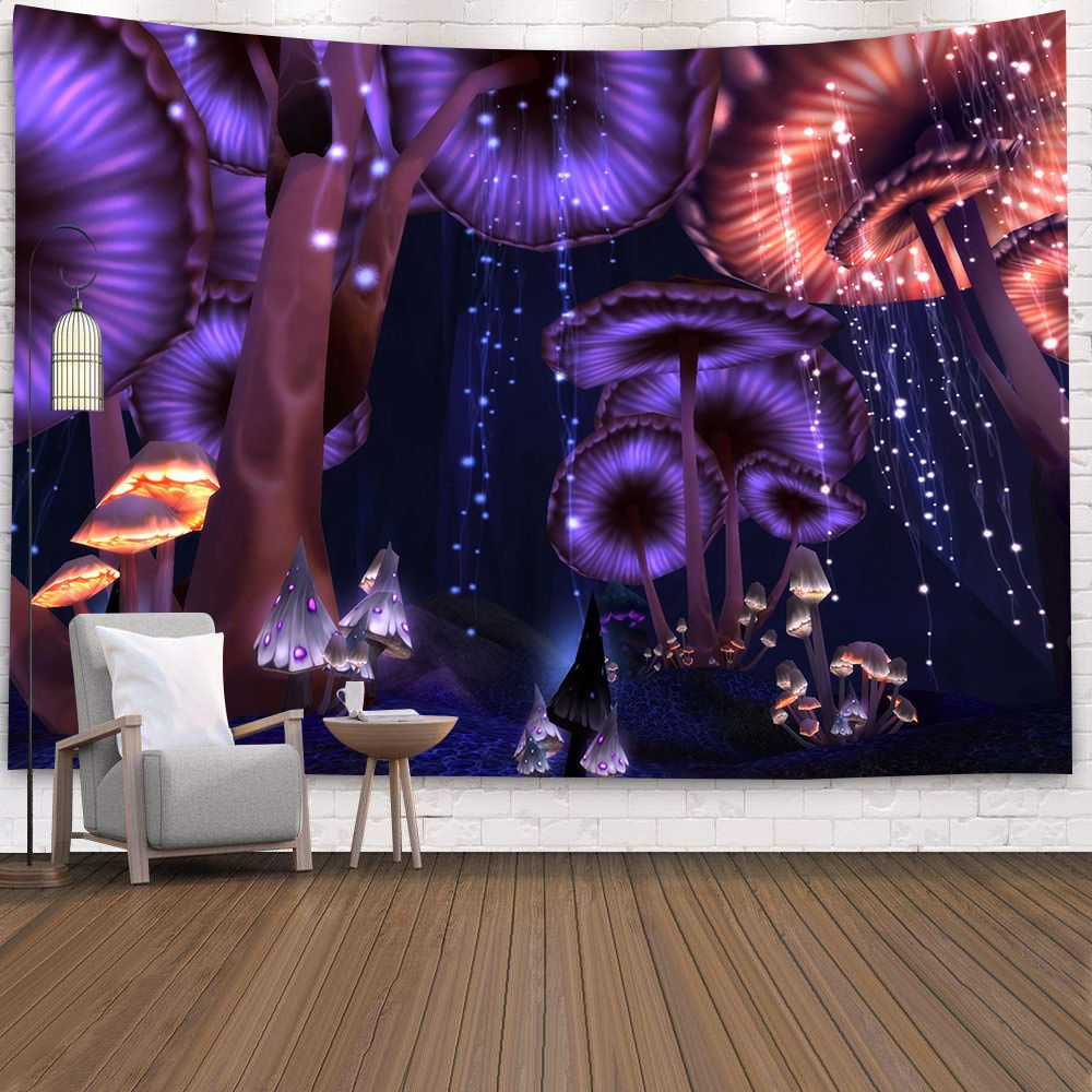 Fluorescent Mushroom Castle Wall Hanging Tapestry Nature Art Starry Sky ...