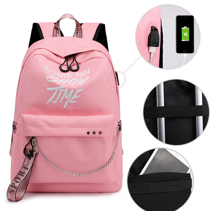 Winmax Luminous Fashion Ribbons Backpack Women Letters Print USB ...