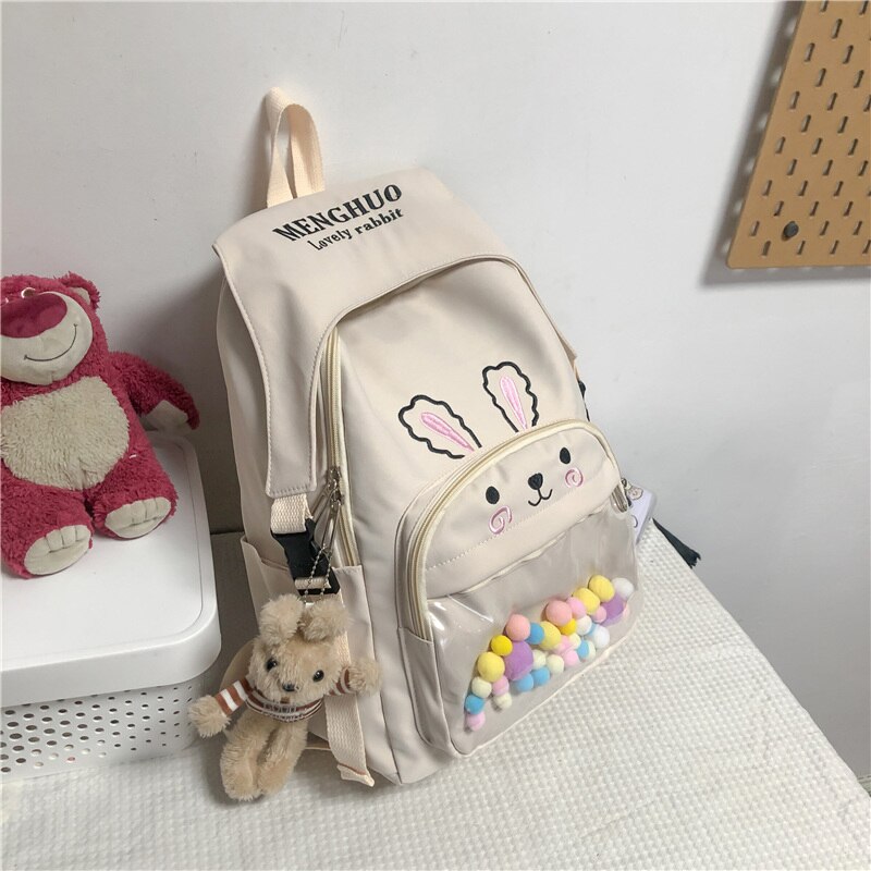 2021 Cute Pink Women Backpack Cartoon Bunny Anime School Bag Kawaii ...