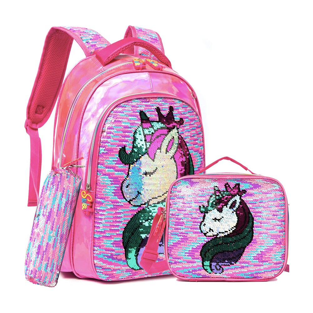 BIKAB Unicorn School Bag Double Sided Sequin Backpack Set Lightweight ...